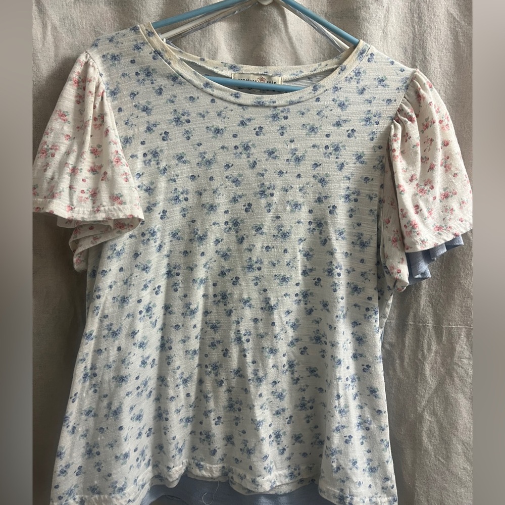 Floral Short Sleeve Ruffle Sleeve Women's Top